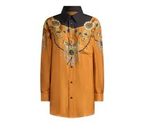 Lange Hemdbluse Aus Seide Mit Platziertem Print Von Schmuck, Damen, Gelb, Größe