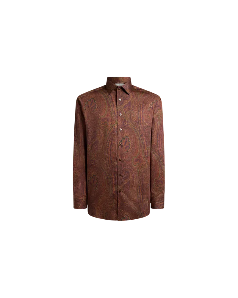 Etro Hemd Aus Satin Aus Baumwolle Mit Arnica-motiv, Herren, Braun, Größe Braun