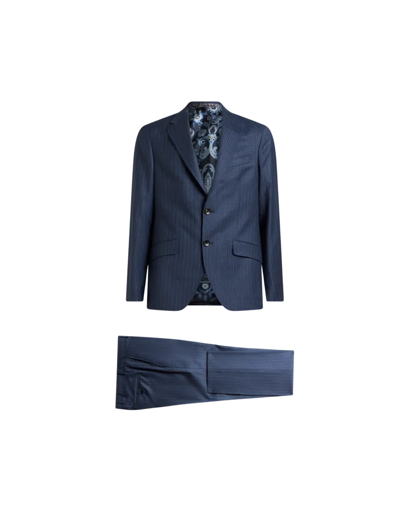 Etro Anzug Aus Wolle Mit Nadelstreifen, Herren, Blau, Größe Blau