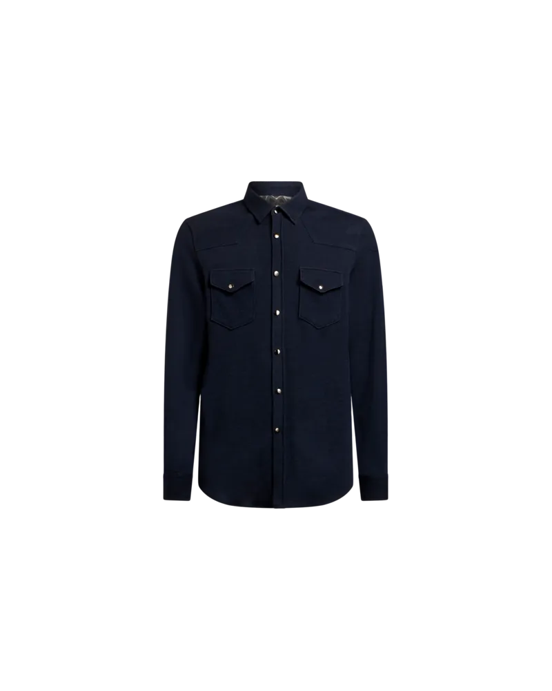 Etro Hemd Aus Wolle Und Baumwolle, Herren, Blau, Größe Blau