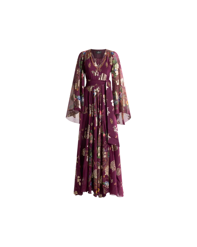 Etro Langes Kleid Aus Seide Mit Platziertem, Floralem Paisley-print, Damen, Rot, Größe Rot