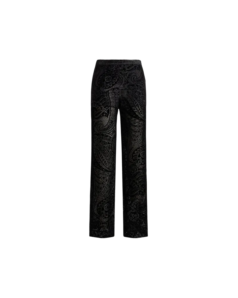 Etro Palazzohose Aus Devoré-samt Mit Floralem Paisley-motiv, Damen, Schwarz, Größe Schwarz