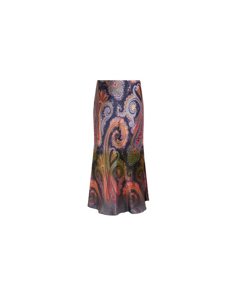 Etro Midi-rock Aus Envers-satin Mit Platziertem Paisley-dégradé-print, Damen, Blau, Größe Blau