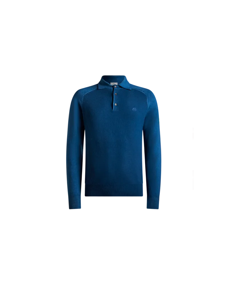 Etro Poloshirt Aus Wolle Mit Pegaso-logo, Herren, Blau, Größe Blau