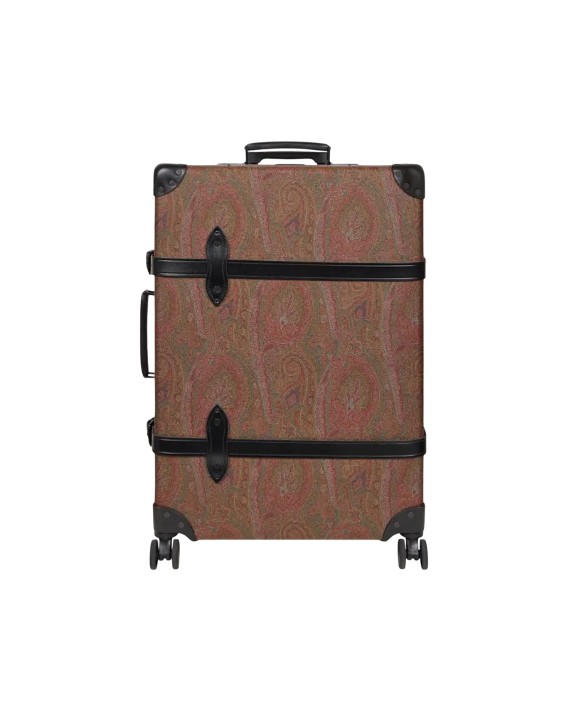 Etro Grosser Trolley Aus Arnica-gewebe Und Leder Mit Schnallen Etro X Globe-trotter, Herren, Schwarz Schwarz
