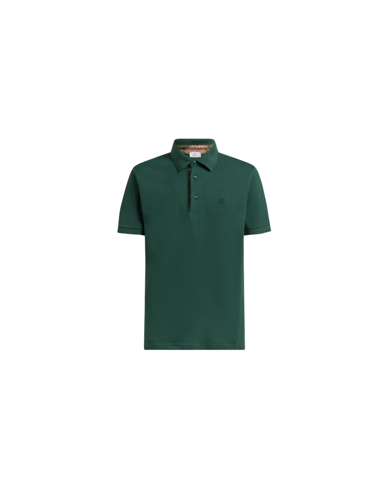 Etro Poloshirt Aus Einfarbiger Baumwolle Mit Gedruckten Details, Herren, Grün, Größe Grün