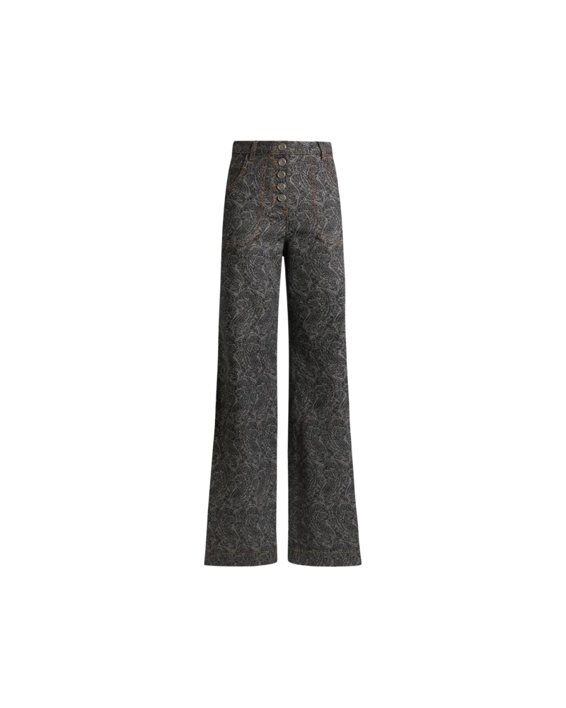 Etro Flared Jacquard Denim Jeans With Paisley Motif, Damen, Schwarz, Größe Schwarz