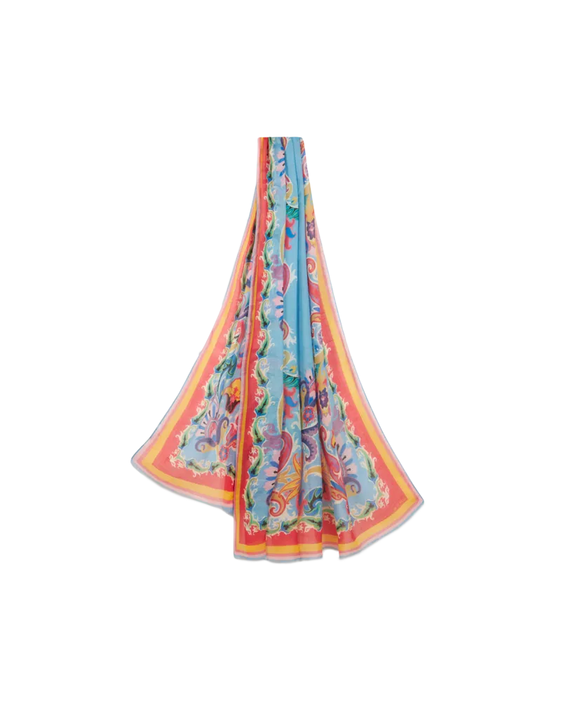 Etro Schal Mit Mehrfarbigem Blumenprint, Damen, Hellblau Hellblau