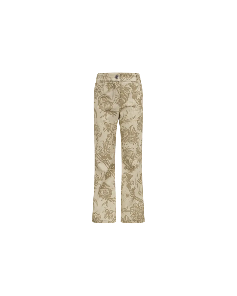 Etro Cordsamthose Mit Ausgestelltem Bein Und Ramage-print, Beige, Größe Beige
