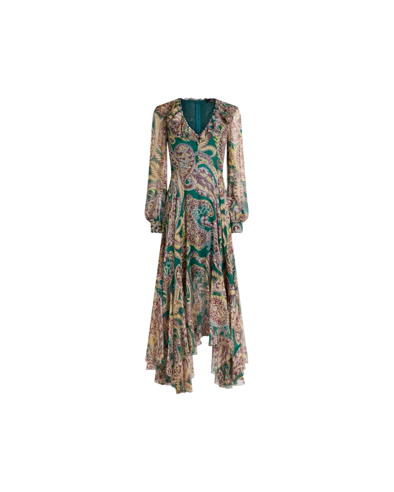 Etro Langes Kleid Aus Seiden-crepon Mit Paisley-motiv, Damen, Grün, Größe Grün