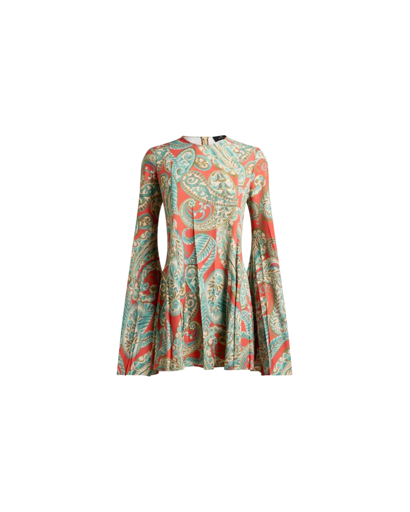 Etro Kurzes Kleid Aus Stretch-sablé Mit Paisley-motiv, Damen, Orange, Größe Orange