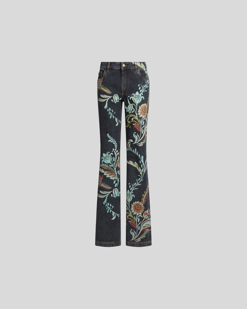 Etro Flare-jeans Mit Narzissen-print, Damen, Grau, Größe Grau