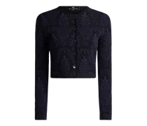 Cropped Jacquard-cardigan Mit Medaillon-motiv, Damen, Blau, Größe