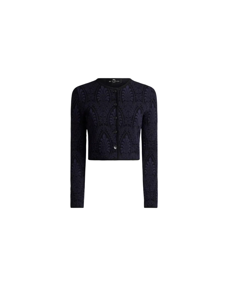 Etro Cropped Jacquard-cardigan Mit Medaillon-motiv, Damen, Blau, Größe Blau