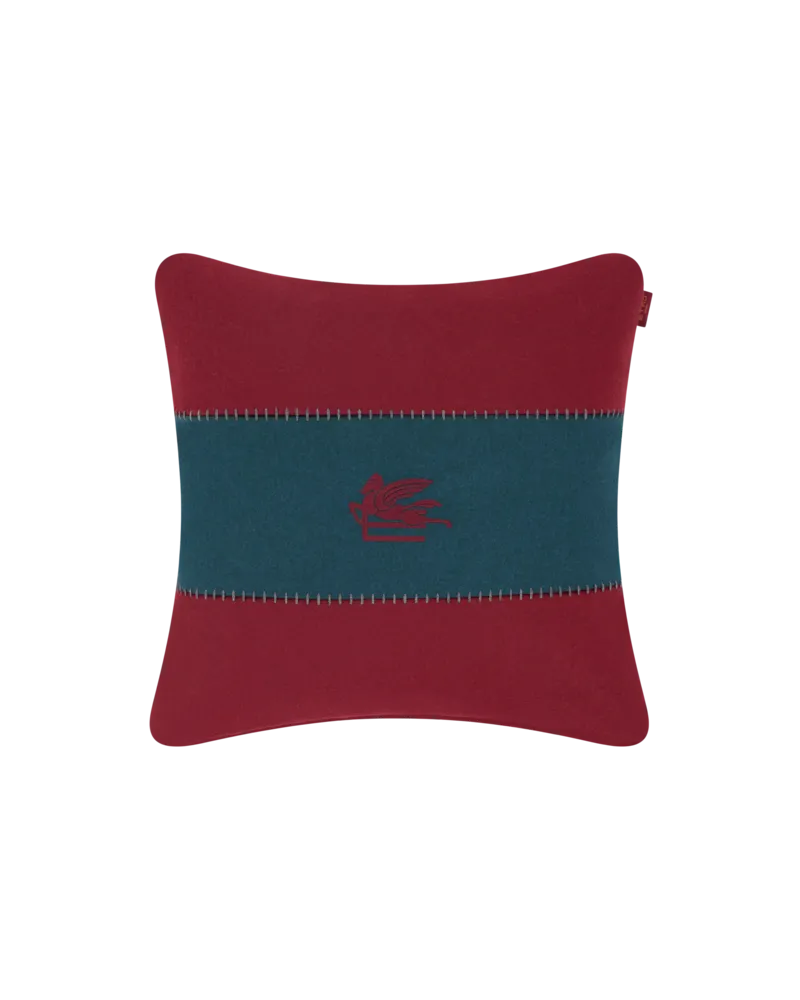 Etro Kissen Aus Einer Wollmischung Mit Streifen Und Gesticktem Pegaso-logo, Bordeaux Bordeaux