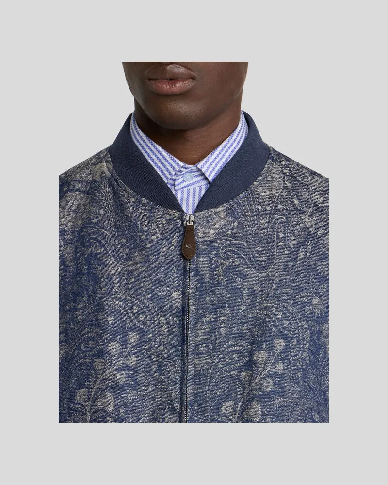 Etro Jacquard-bomberjacke Aus Denim Mit Floralem Paisley-motiv, Herren, Blau, Größe Blau