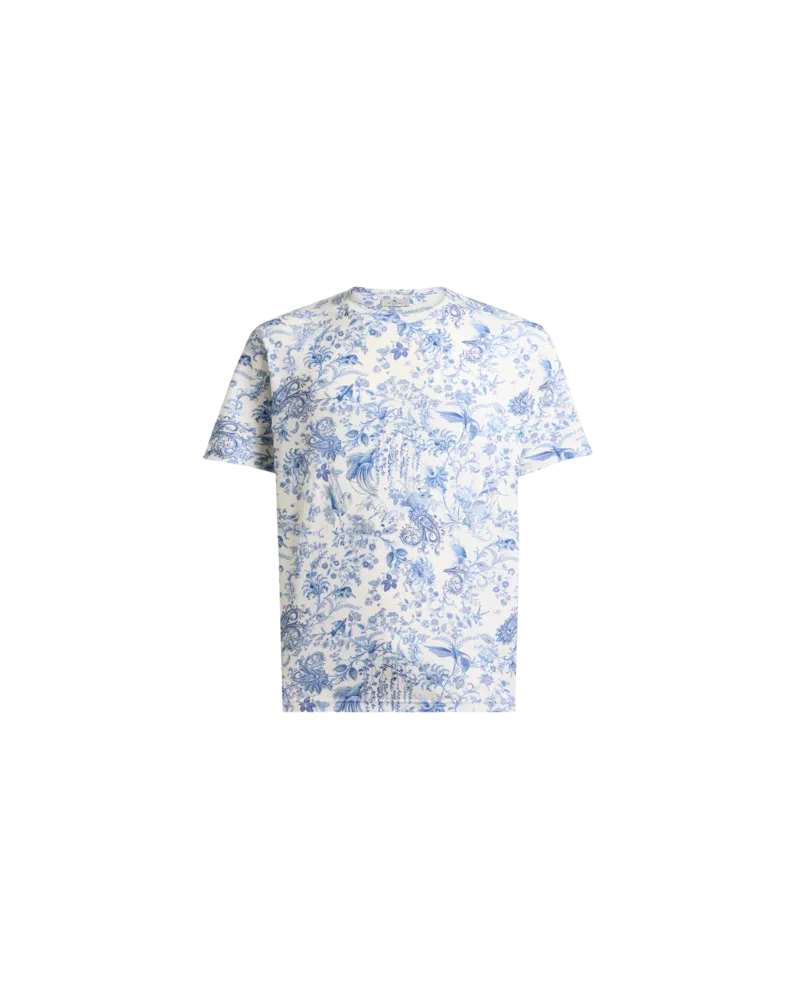Etro T-shirt Aus Baumwolle Mit Motiv Flora Und Fauna, Herren, Weiß, Größe Weiß