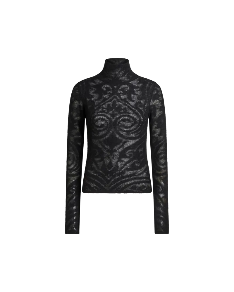 Etro Rollkragenpullover Aus Jacquard-strick, Damen, Schwarz Schwarz