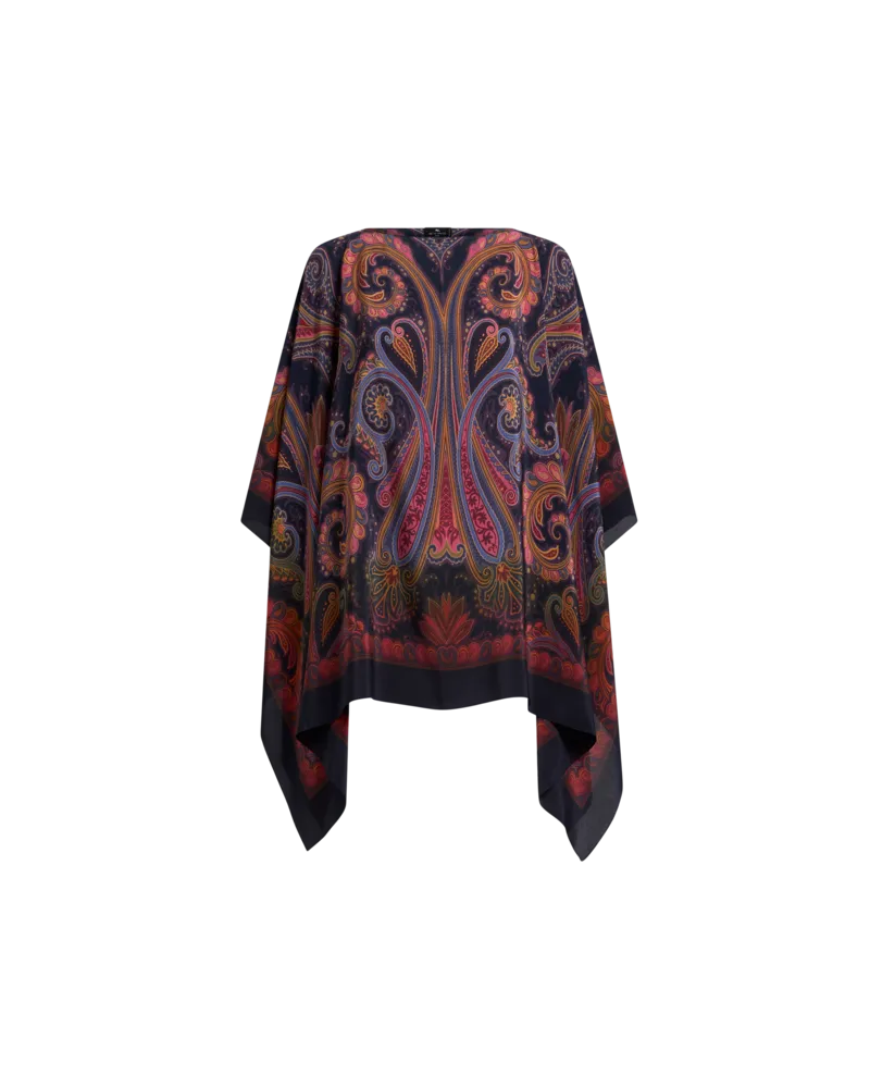 Etro Poncho-top Aus Seide Mit Paisley-dégradé-motiv, Damen, Blau Blau