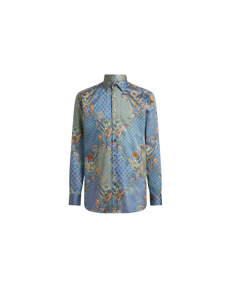 Etro Hemd Aus Baumwoll-satin Mit Paisley-kravatten-motiv, Herren, Hellblau, Größe Hellblau