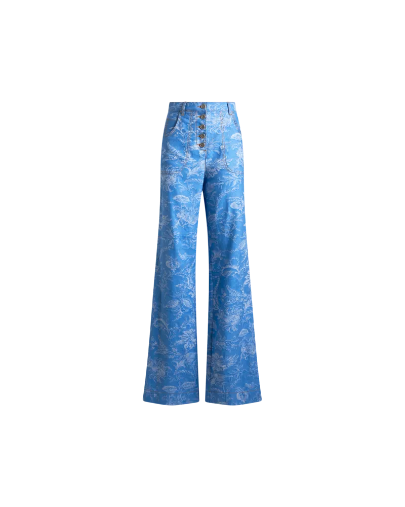 Etro Flared Jacquard-jeans Aus Denim Aus Baumwolle Und Leinen Mit Floralem Motiv, Damen, Hellblau, Größe Hellblau