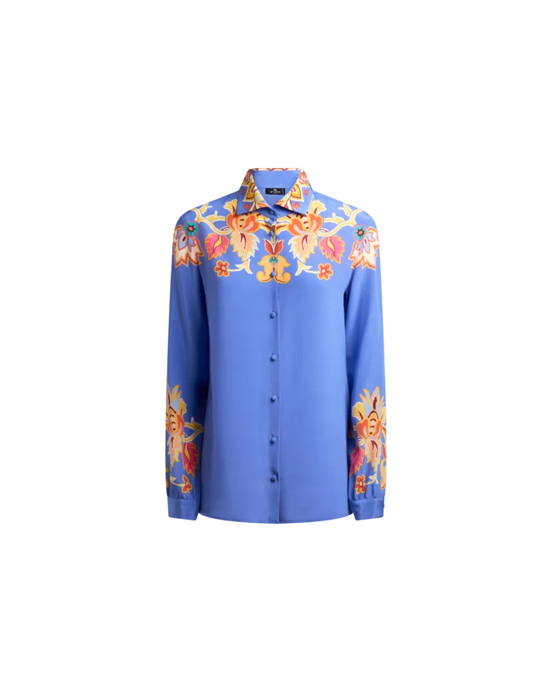 Etro Hemdbluse Aus Bedrucktem Crêpe De Chine, Damen, Blau, Größe Blau
