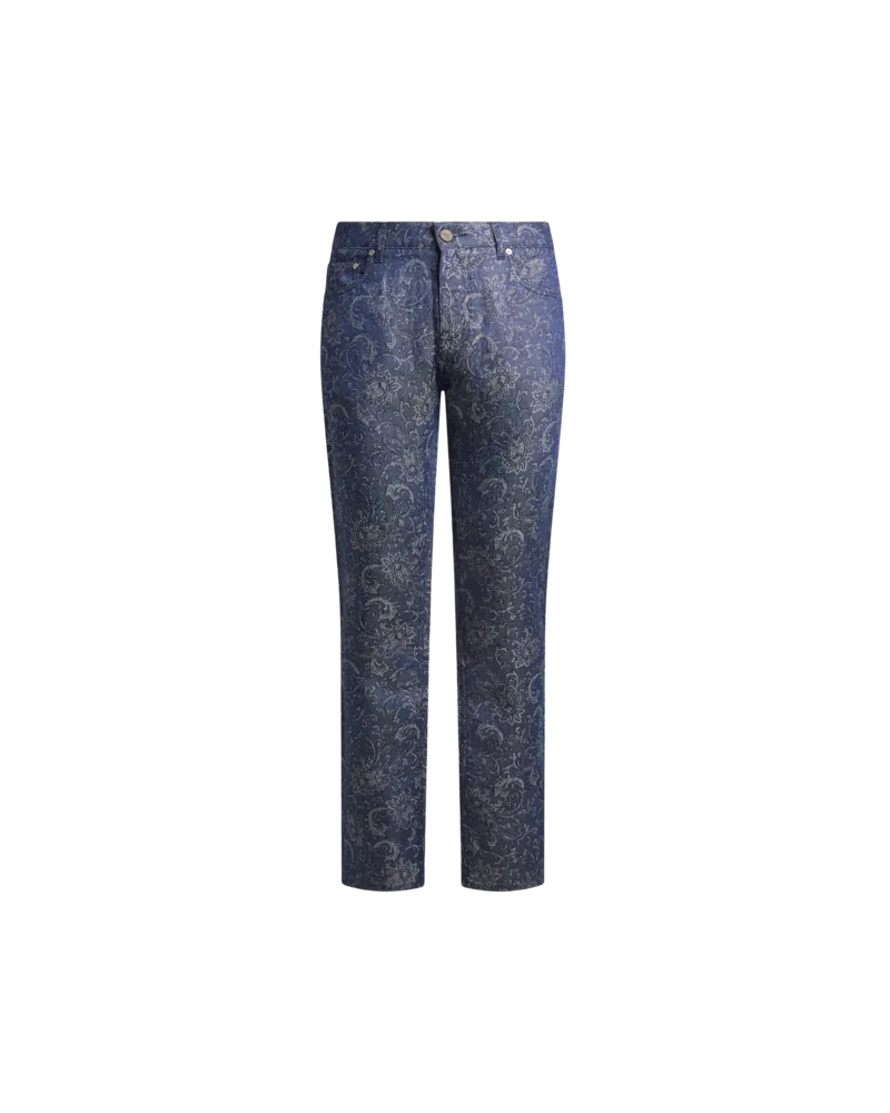 Etro Jacquard-jeans Im Regular Fit Aus Denim Aus Baumwolle Und Leinen Mit Paisley-ramage-motiv, Herren, Blau, Größe Blau