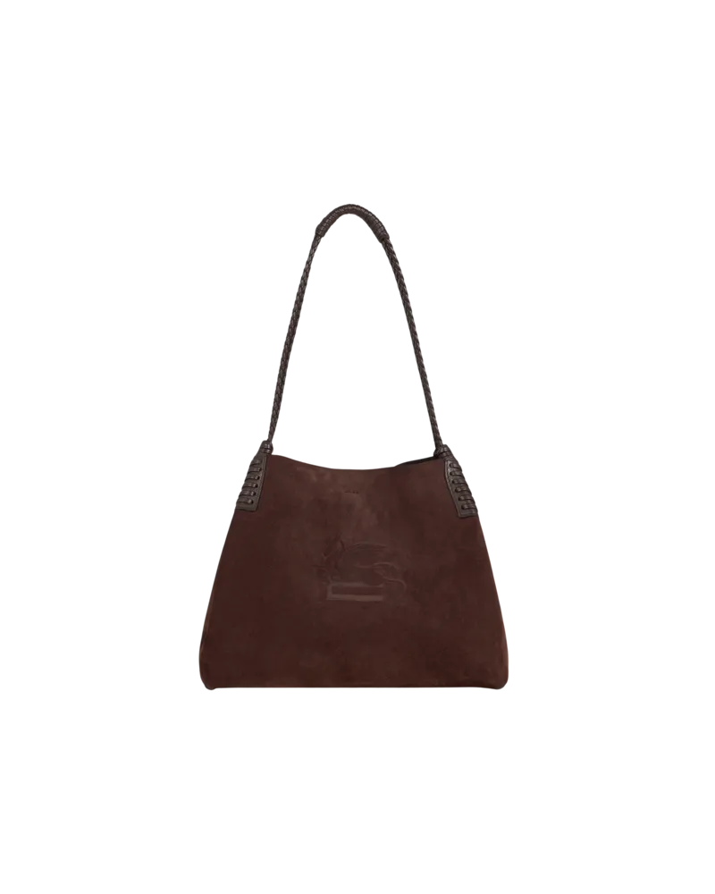 Etro Shopper Libra Klein Aus Veloursleder, Damen, Braun Braun