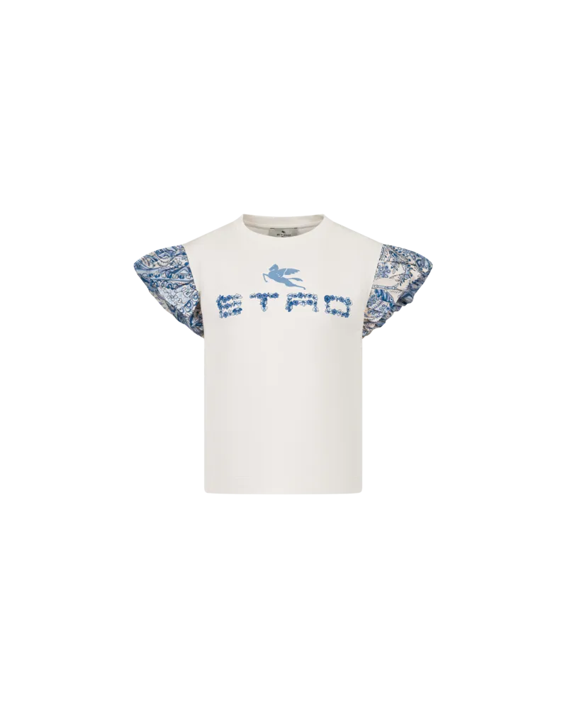 Etro T-shirt Aus Baumwolljersey Mit Floralem Print Mit Logo, Blau, Größe Blau