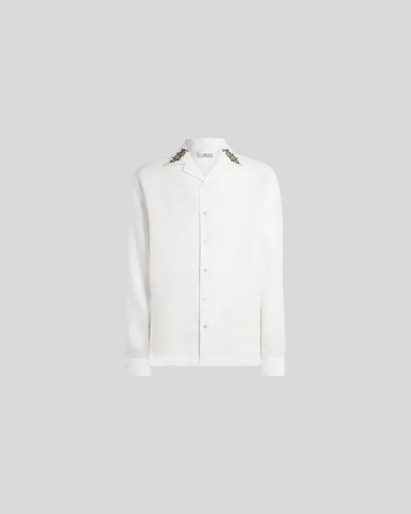 Etro Leinenhemd Mit Besticktem Kragen, Herren, Weiß, Größe Weiß