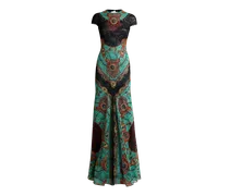 Langes Kleid Aus Jersey Mit Spitze Und Platziertem Print Von Schmuck, Damen, Hellblau, Größe