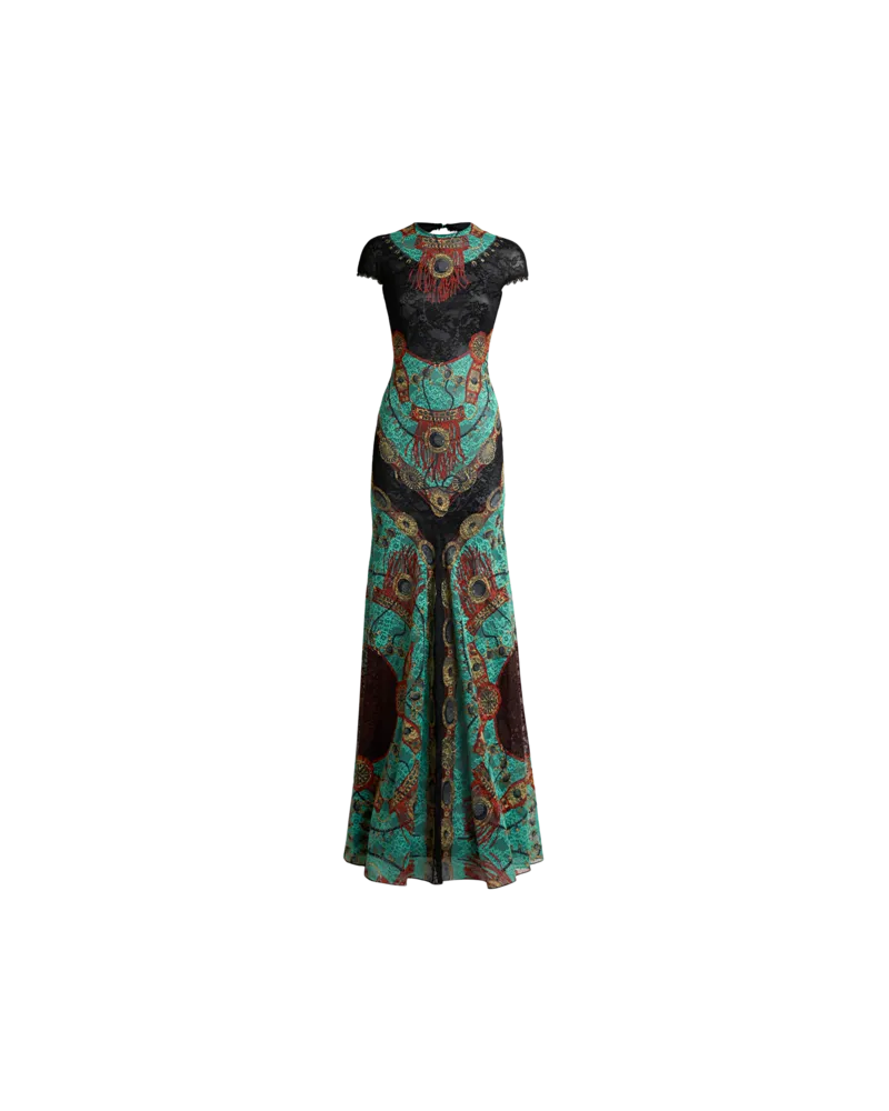 Etro Langes Kleid Aus Jersey Mit Spitze Und Platziertem Print Von Schmuck, Damen, Hellblau, Größe Hellblau