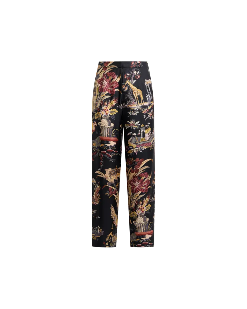 Etro Hose Im Pyjamastil Aus Seide Mit Blumen- Und Tiermotiv, Herren, Schwarz, Größe Schwarz