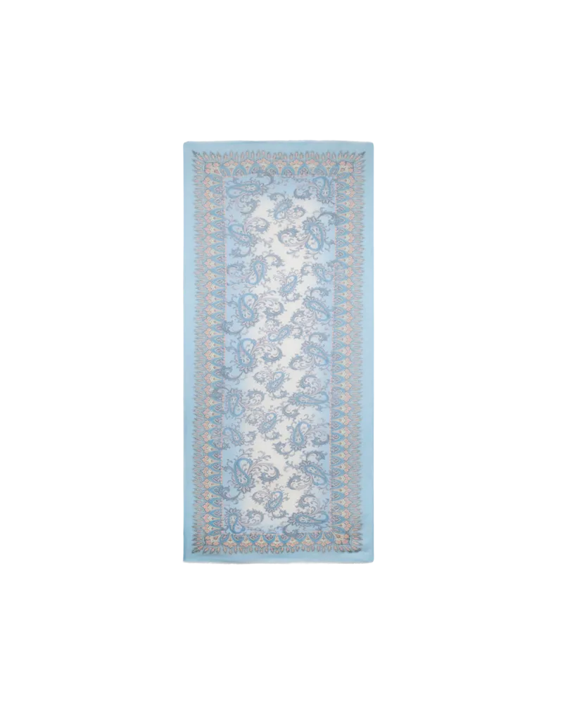 Etro Schal Aus Einer Leinenmischung Mit Floralem Paisley-motiv, Herren, Hellblau Hellblau