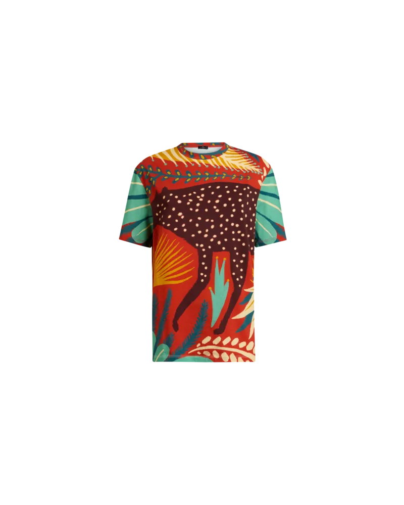 Etro Langes T-shirt Aus Baumwolle Mit Platziertem Print Etro X Tabby Booth, Damen, Rot, Größe Rot