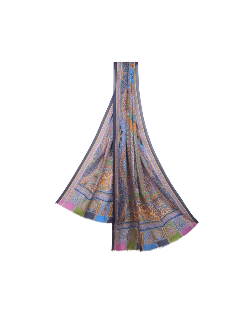 Etro Schal In Einer Kaschmirmischung Mit Motiv, Herren, Himmelblau Himmelblau