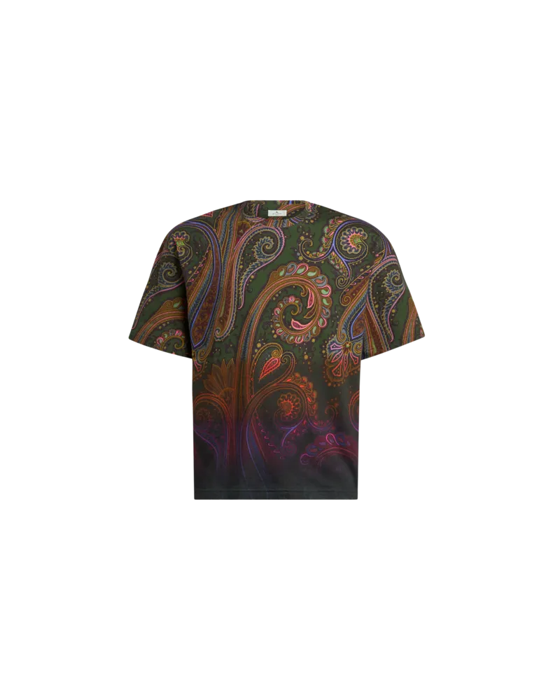 Etro T-shirt Aus Jersey Aus Baumwolle Mit Paisley-dégradé-motiv, Herren, Grün, Größe Grün