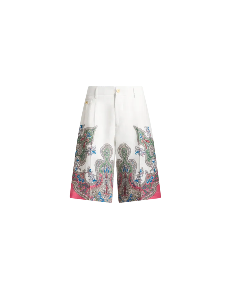 Etro Shorts Aus Leinen Mit Platziertem, Floralem Paisley-print, Herren, Weiß, Größe Weiß