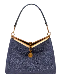 Etro Tasche Vela Mittelgross Aus Wolle, Damen, Navyblau Navyblau