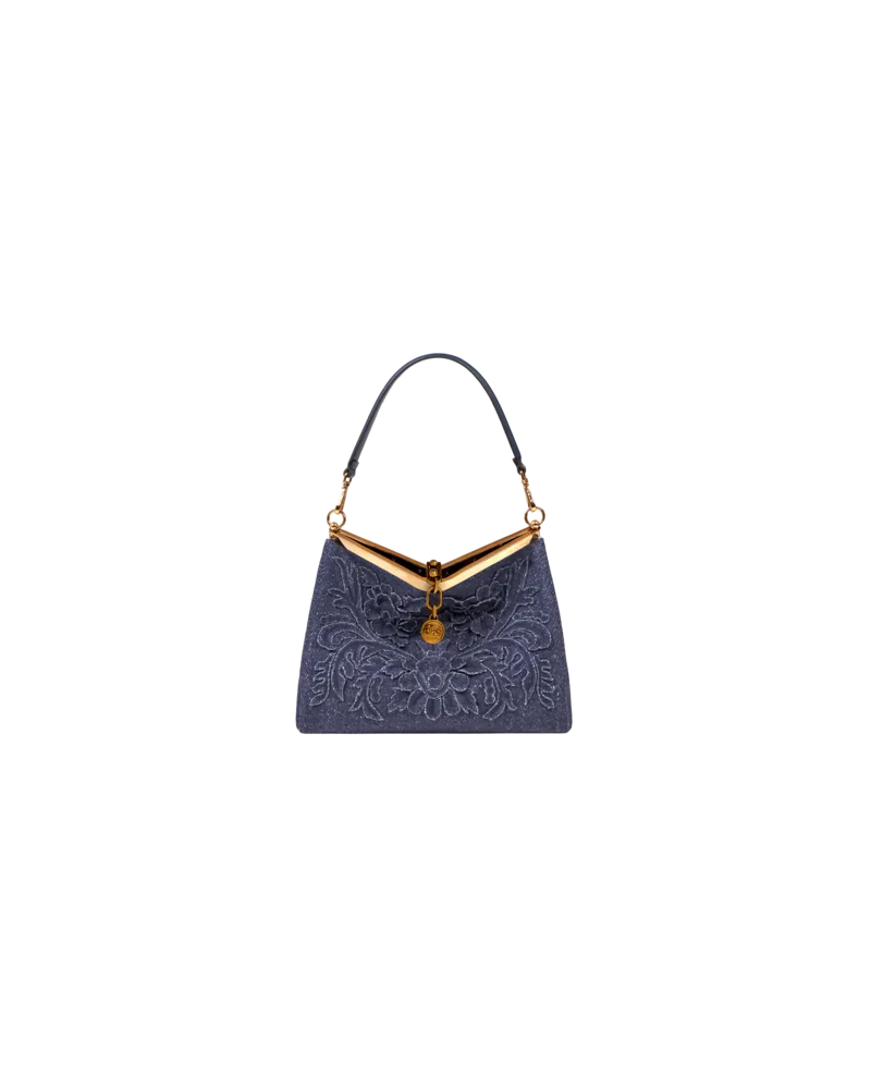 Etro Tasche Vela Mittelgross Aus Wolle, Damen, Navyblau Navyblau