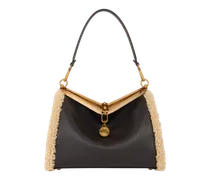 Mittlere Tasche Vela Aus Leder Mit Details Aus Shearling, Damen, Braun