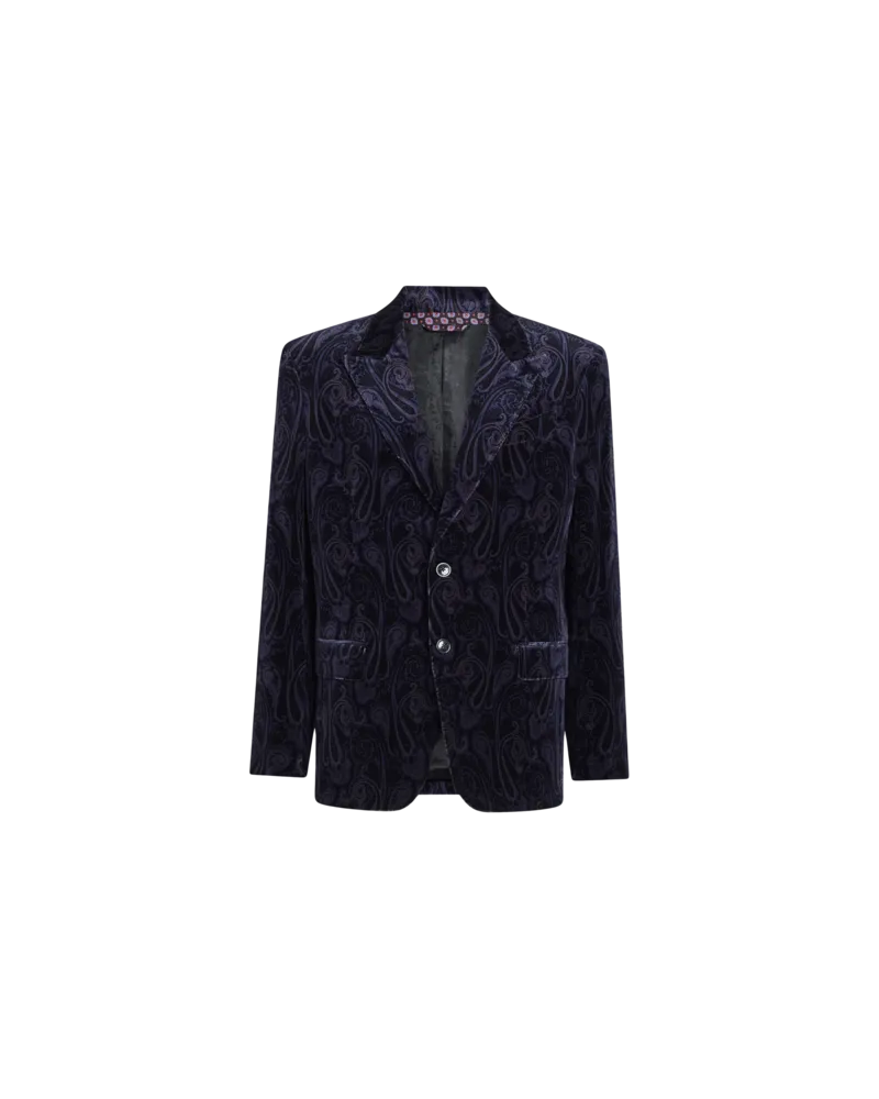 Etro Einreihige Jacke Aus Baumwollsamt Mit Paisley-überdruck, Herren, Blau, Größe Blau