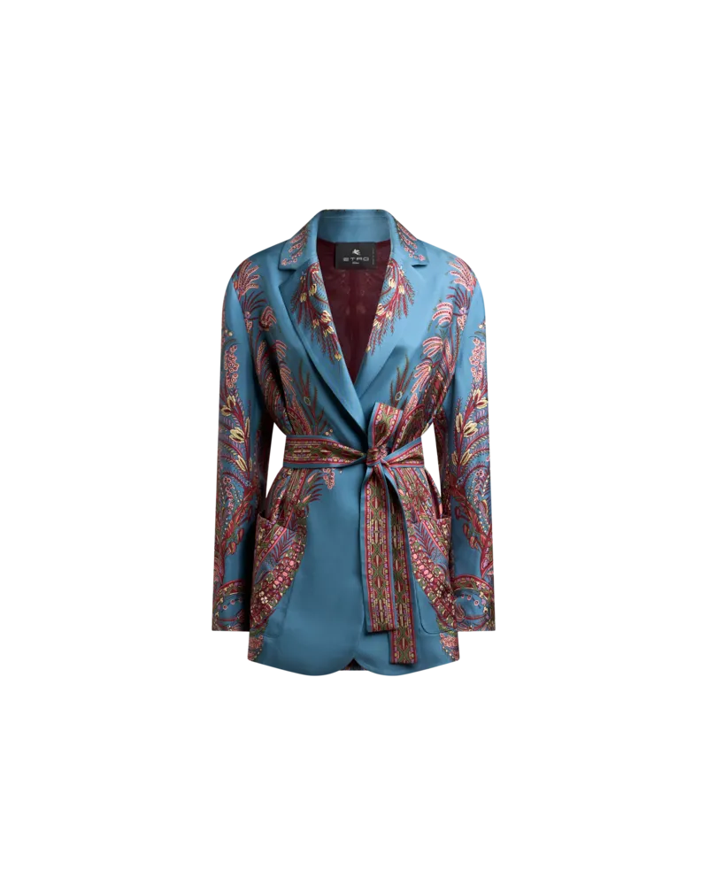Etro Blazer Aus Bedruckter Seide, Damen, Hellblau, Größe Hellblau