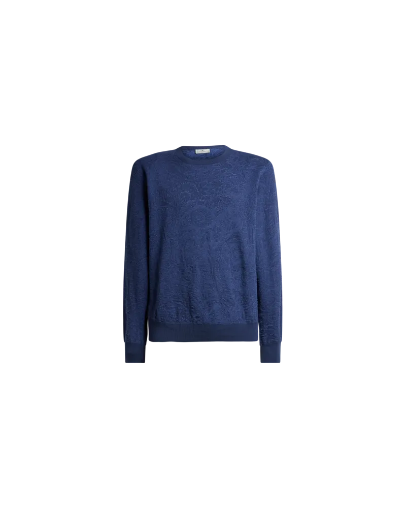 Etro Pullover Aus Baumwolle Mit Floralem Paisley-motiv, Herren, Blau, Größe Blau