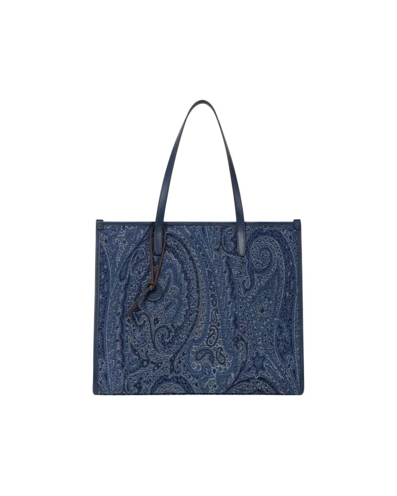 Etro Tasche Love Trotter Gross Aus Jacquard-denim Mit Paisley-motiv, Damen, Blau Blau
