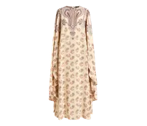 Langes Kleid Aus Seide Mit Cape Und Platziertem Print, Damen, Beige, Größe