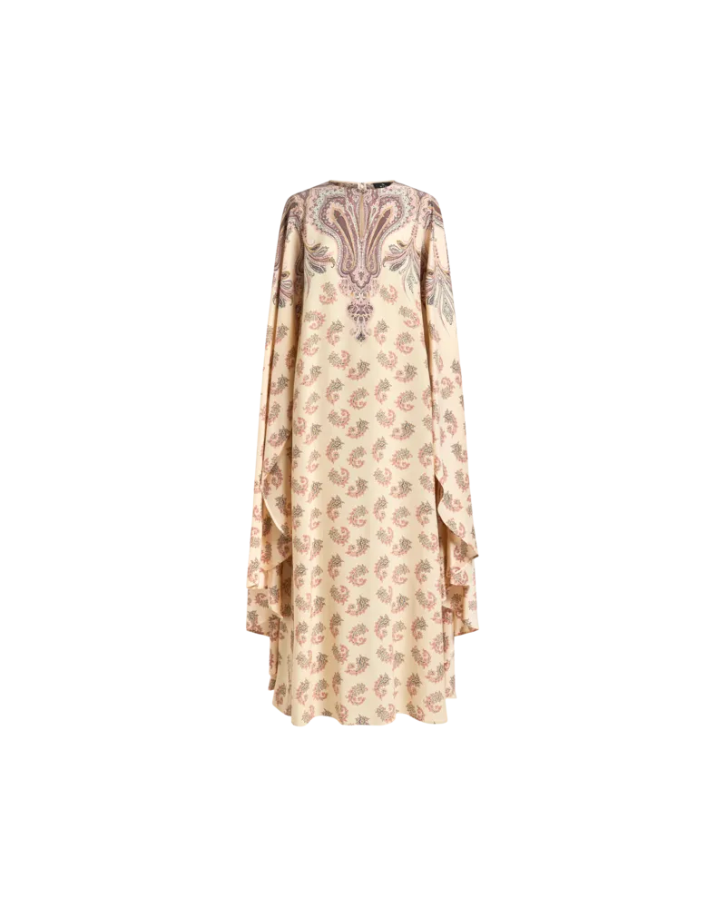 Etro Langes Kleid Aus Seide Mit Cape Und Platziertem Print, Damen, Beige, Größe Beige
