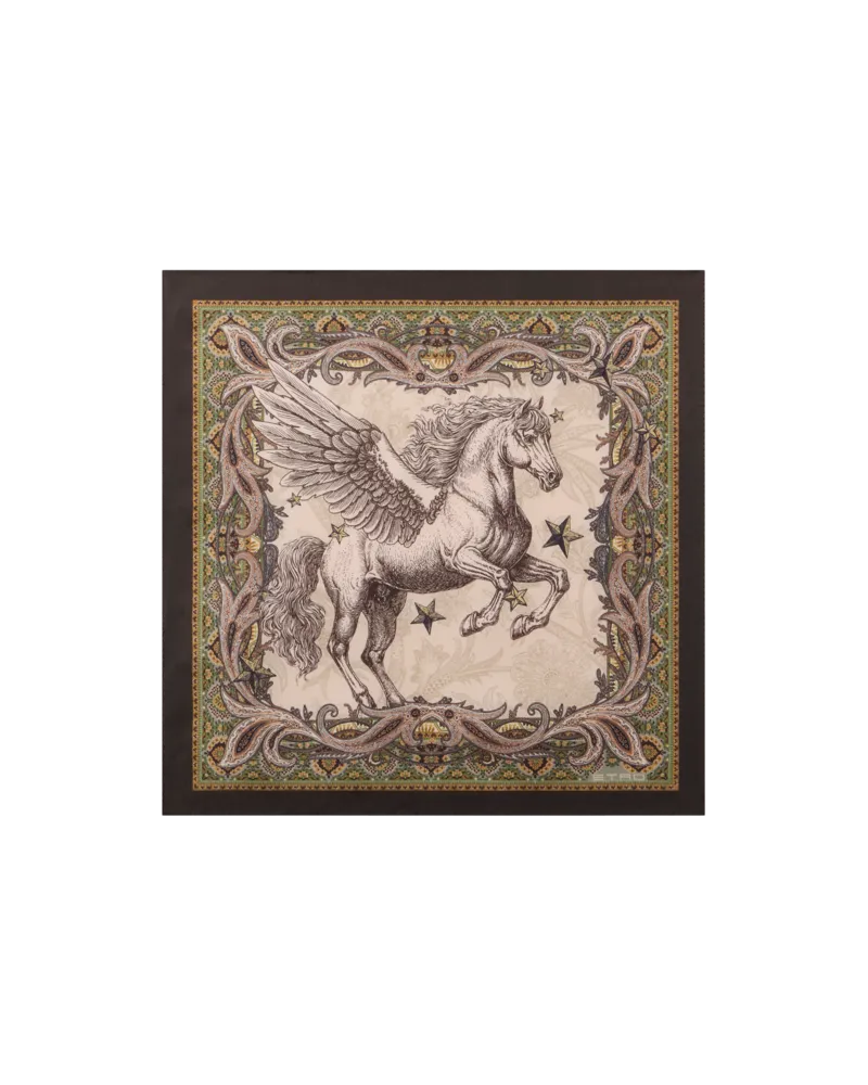 Etro Pochette Aus Seide Mit Platziertem Pegaso-print, Herren, Cremefarben Cremefarben