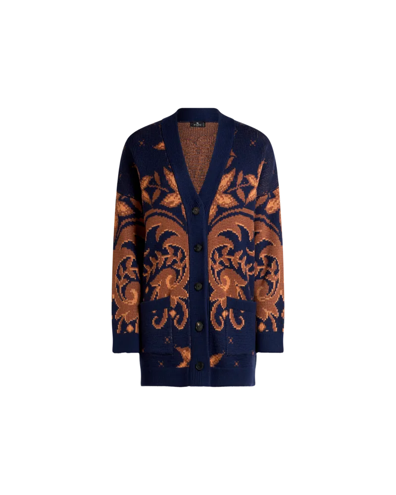 Etro Cardigan Aus Wolljacquard, Damen, Blau, Größe Blau