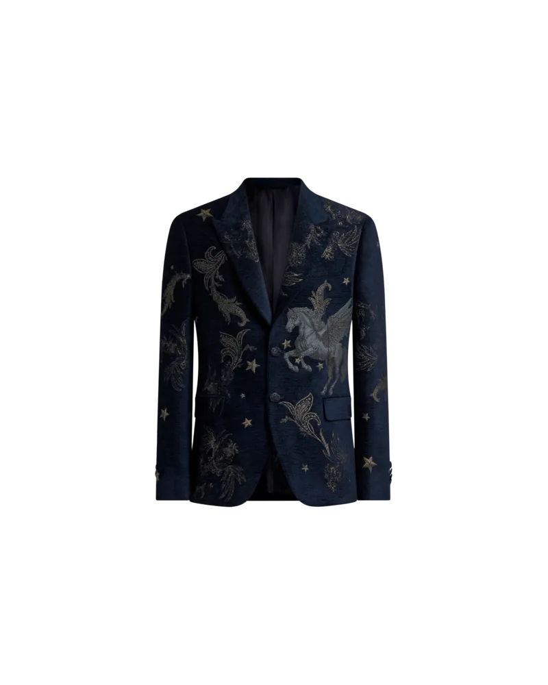 Etro Einreihige Jacquard-jacke Aus Chenille Mit Pegaso-motiv, Herren, Blau, Größe Blau